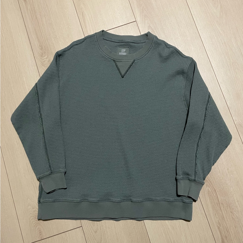 Aerie Waffle Crewneck Sweatshirt teal